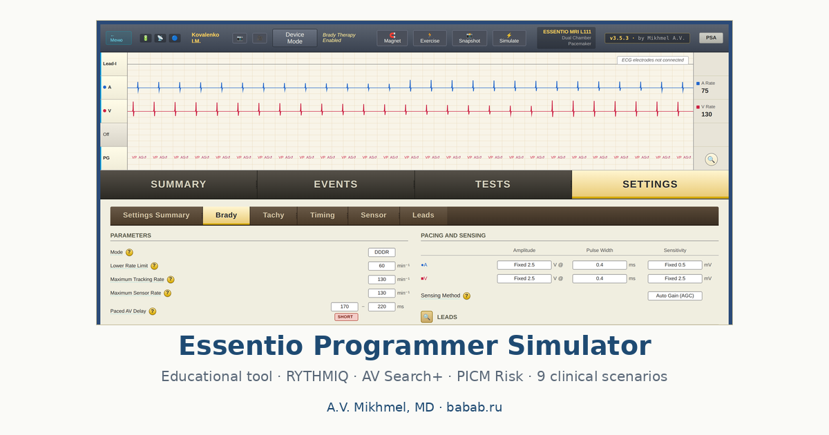 Essentio Programmer Simulator interface